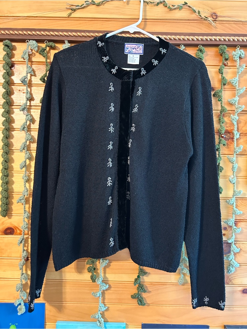 April Cornell Black Embroidered Button-Up Cardigan